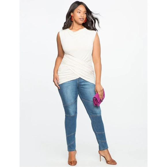 NWT ELOQUII Draped Wrap Front Ruched Red Sleeveless Top Blouse Shirt Size 14 NEW - Picture 2 of 12